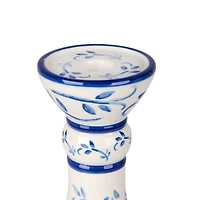 Blue Floral Ceramic Taper Candle Holder