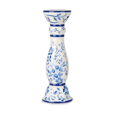 Blue Floral Ceramic Taper Candle Holder