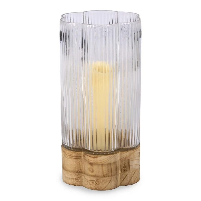 Scalloped Glass Light Wood Base Hurricane, 14 in.