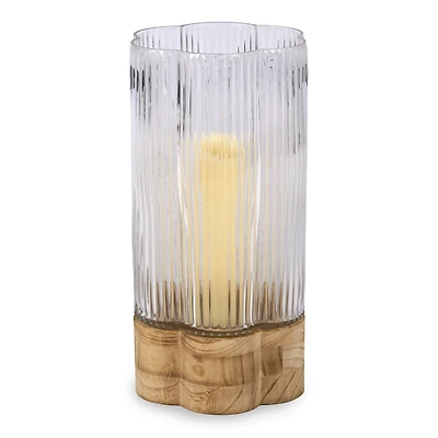 Scalloped Glass Light Wood Base Hurricane, 14 in.
