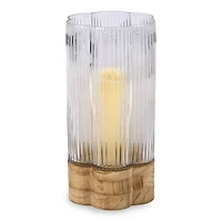 Scalloped Glass Light Wood Base Hurricane, 14 in.