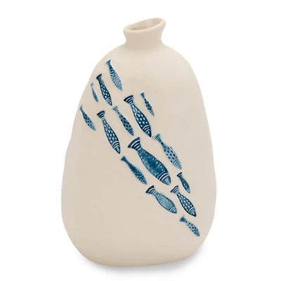 White and Blue Fish Ceramic Vase