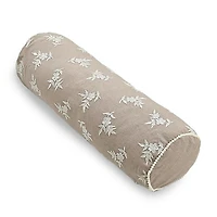 Taupe Embroidered Floral Bolster Pillow
