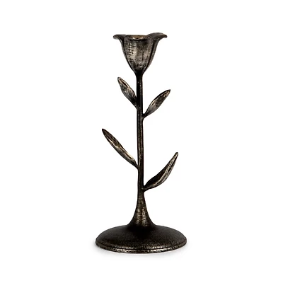Cast Iron Flower Taper Candle Holder, 8 in.