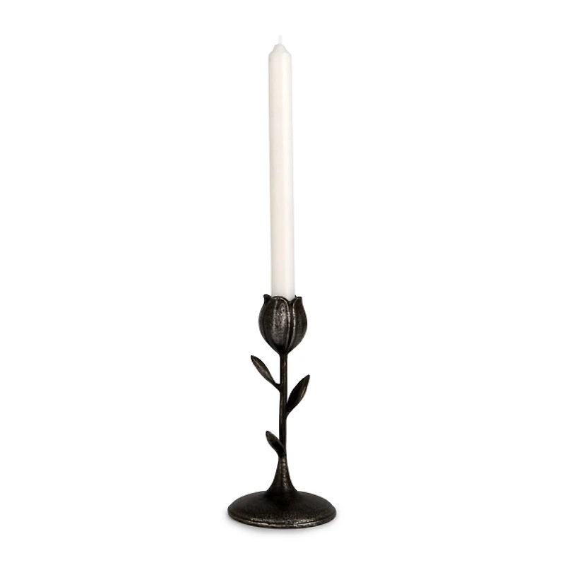 Cast Iron Flower Taper Candle Holder, 9 in.