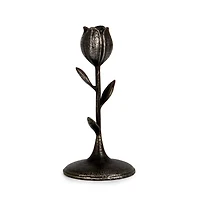 Cast Iron Flower Taper Candle Holder, 9 in.