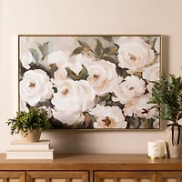 Luxe White Roses Framed Canvas Art Print