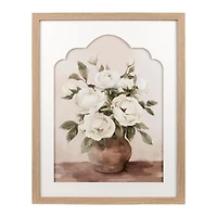 White Floral Arched Mat Framed Art Print