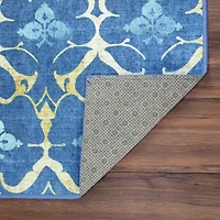 Blue Damask Washable Runner, 2x7