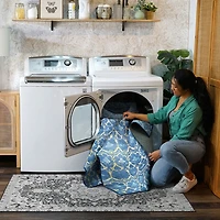 Blue Damask Washable Runner, 2x7