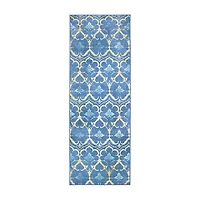Blue Damask Washable Runner, 2x7