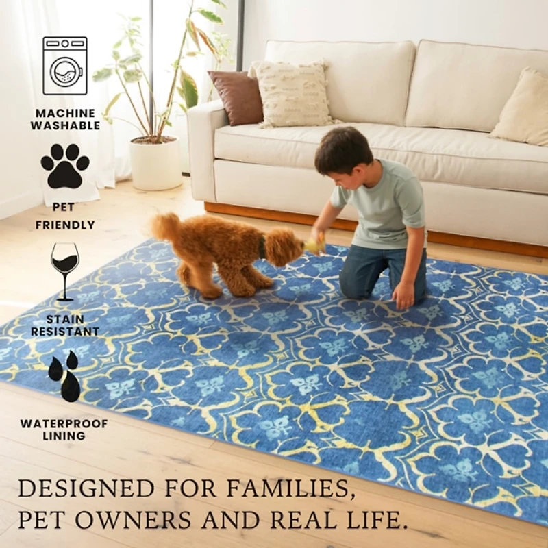 Damask Washable Area Rug