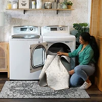 Ivory Damask Washable Runner, 2x7