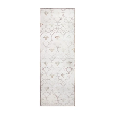 Ivory Damask Washable Runner, 2x7