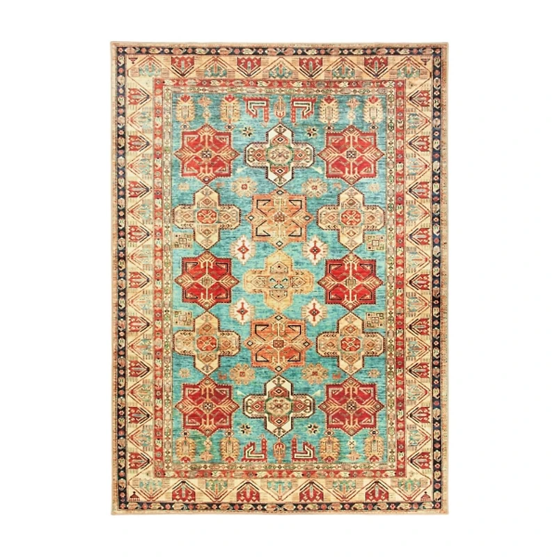 Ottoman Turquoise Washable Area Rug, 5x7