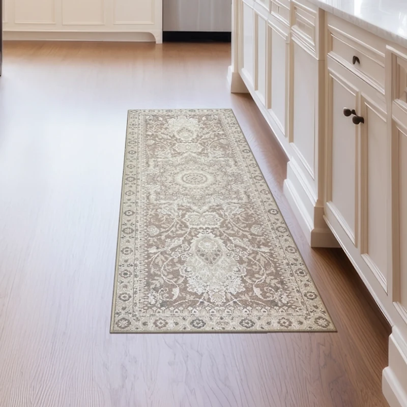 Parviz Brown Washable Runner, 2x7