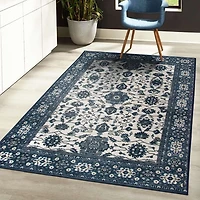 Blue Ramage Washable Area Rug, 5x7