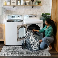 Blue Ramage Washable Area Rug, 5x7