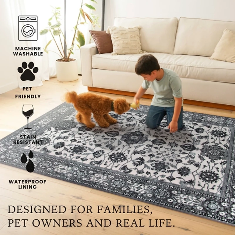 Gray Ramage Washable Runner, 2x7