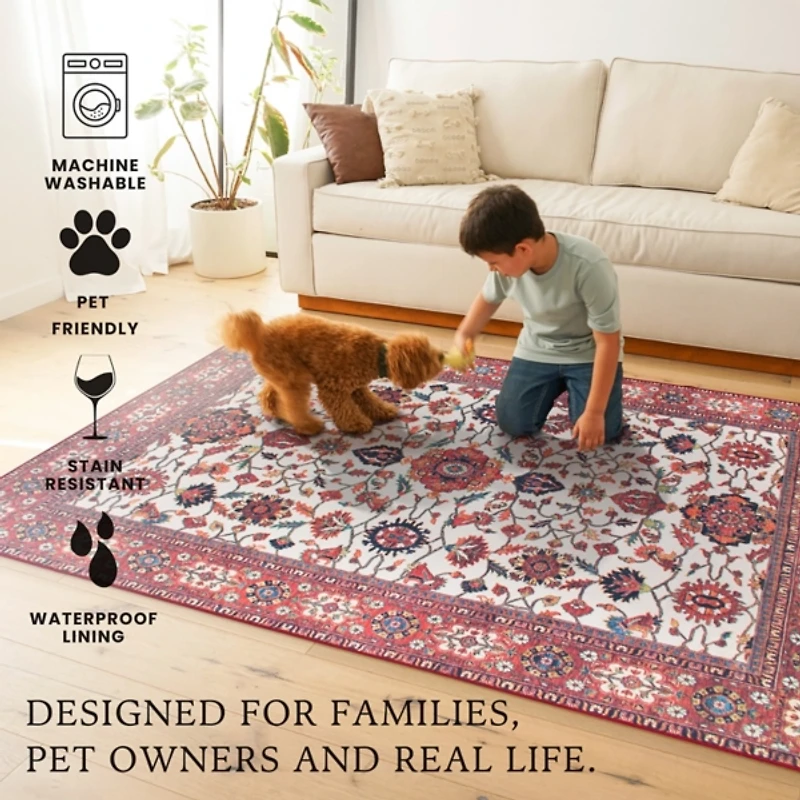 Maroon Ramage Washable Runner, 2x7