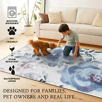 Sasha Blue Floral Washable Runner, 2x7