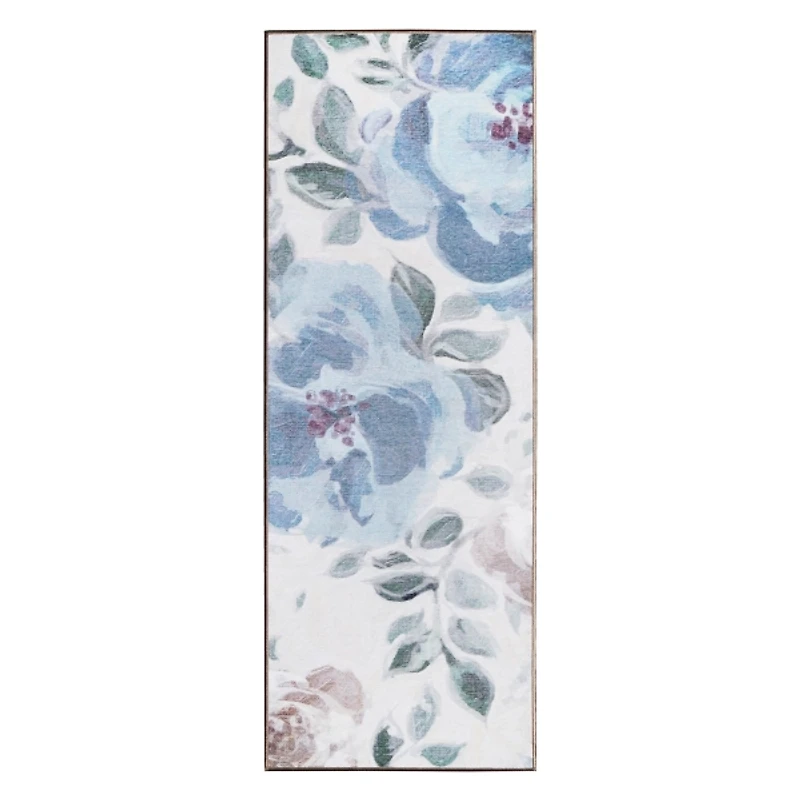Sasha Blue Floral Washable Runner, 2x7