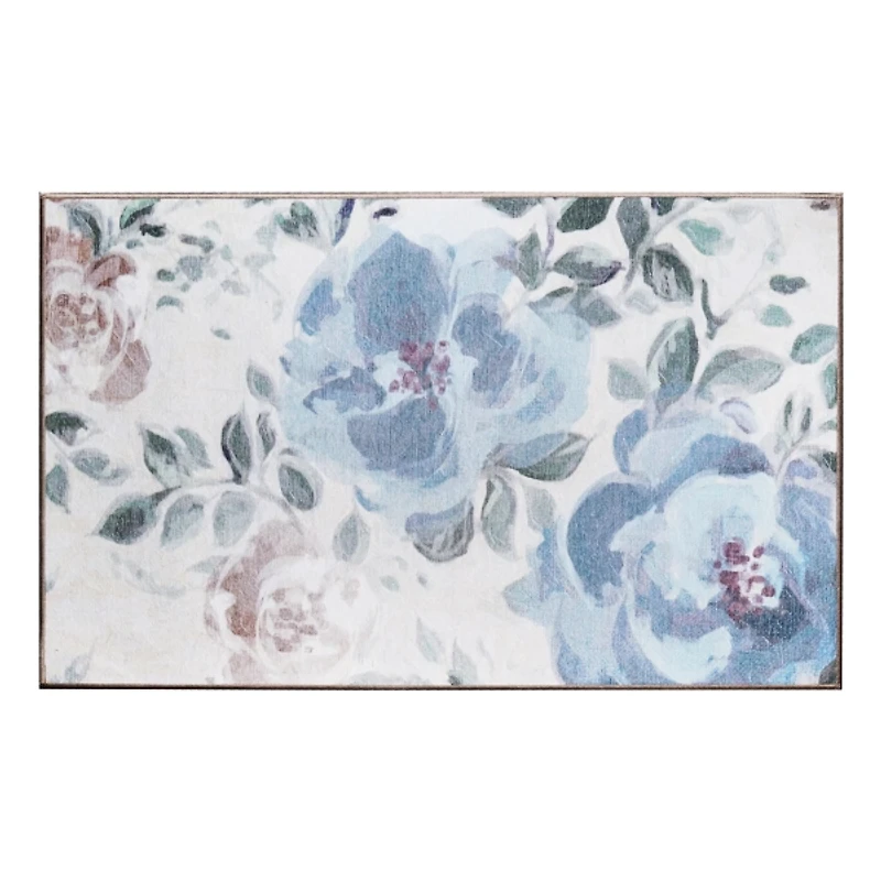 Sasha Blue Floral Washable Area Rug