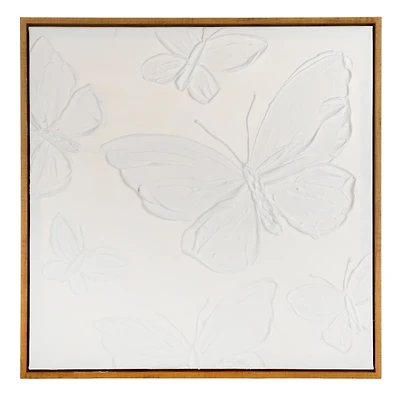 White Textured Butterfly Framed Canvas Art Print