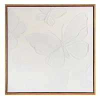 White Textured Butterfly Framed Canvas Art Print