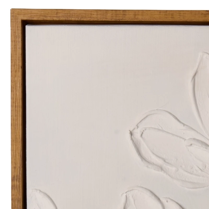 White Textured Flowers Framed Canvas Art Print