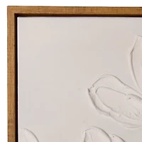 White Textured Flowers Framed Canvas Art Print
