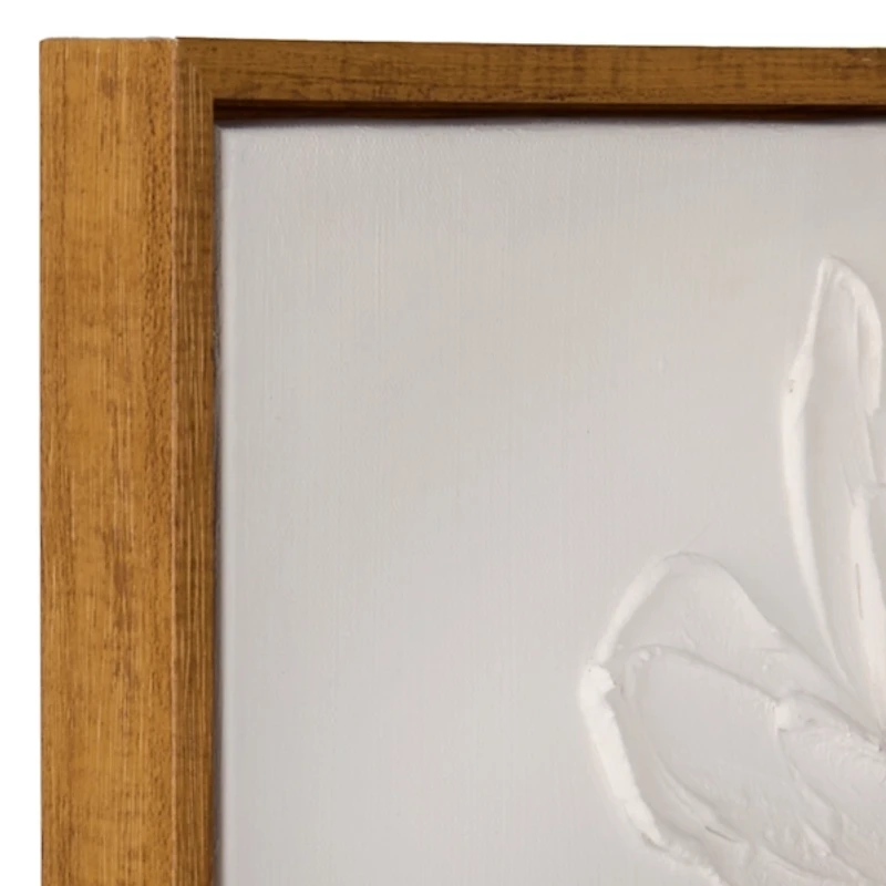 White Textured Flowers Framed Canvas Art Print