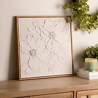 White Textured Flowers Framed Canvas Art Print