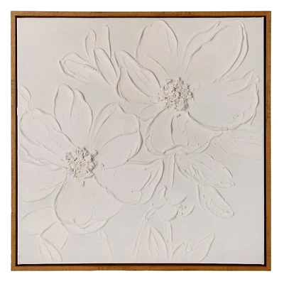 White Textured Flowers Framed Canvas Art Print