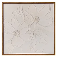 White Textured Flowers Framed Canvas Art Print