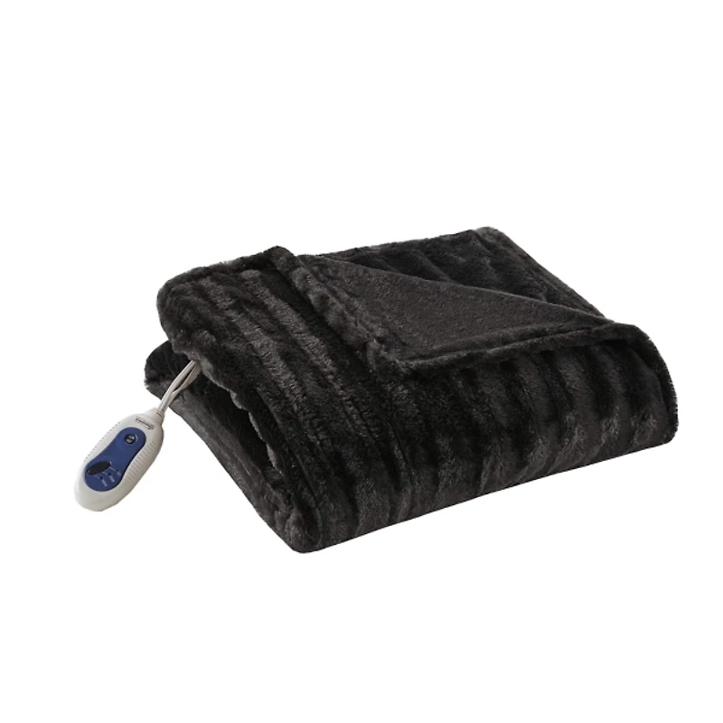 Beautyrest Duke Black Heated Faux Fur Throw
