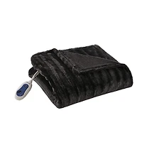 Beautyrest Duke Black Heated Faux Fur Throw