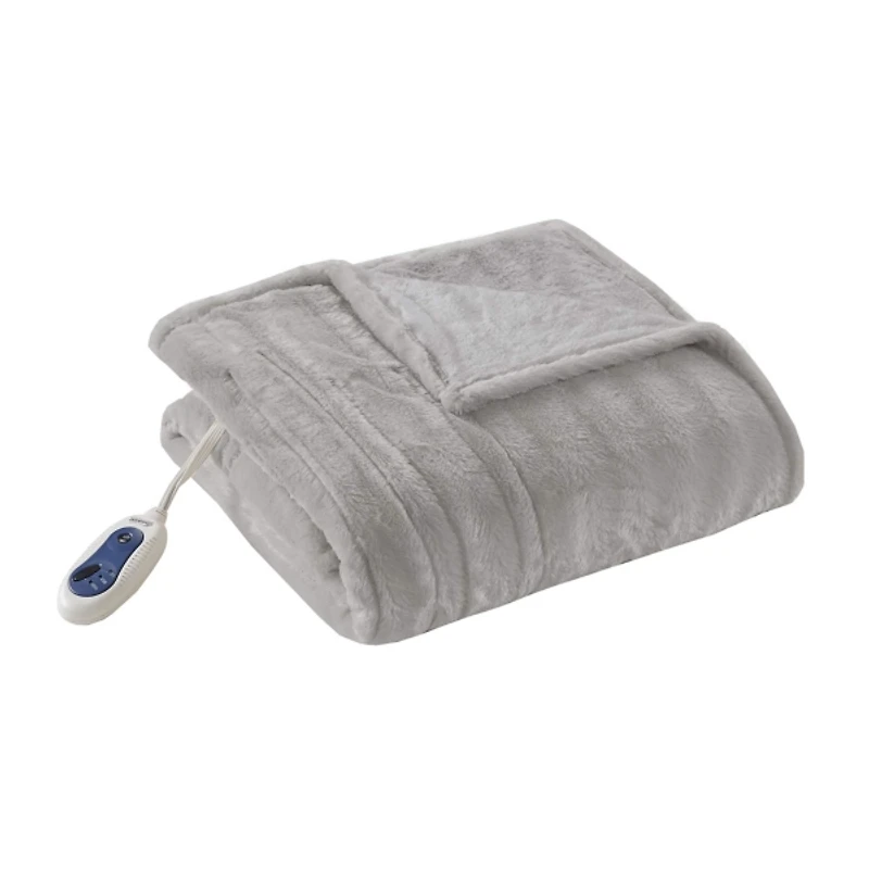 Beautyrest Duke Gray Heated Faux Fur Throw