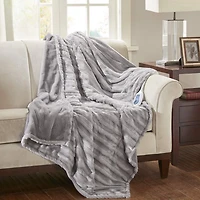 Beautyrest Duke Gray Heated Faux Fur Throw