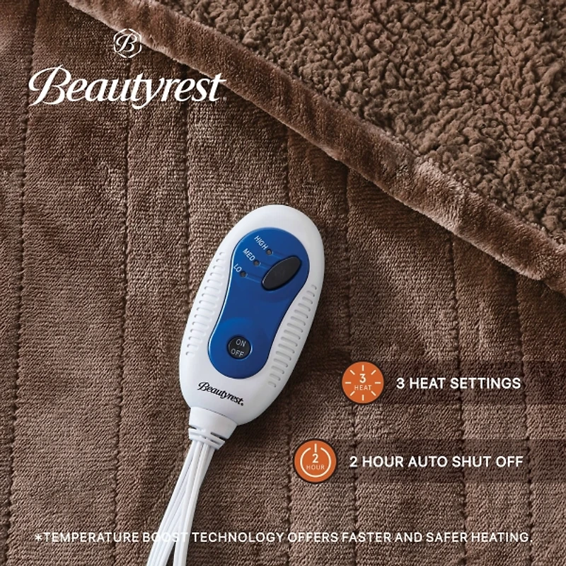 Beautyrest Berber Brown Microlight Heated Throw