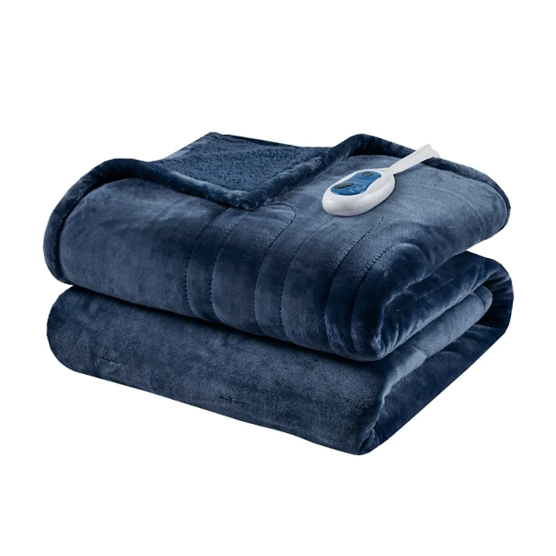 Beautyrest Berber Navy Microlight Heated Throw