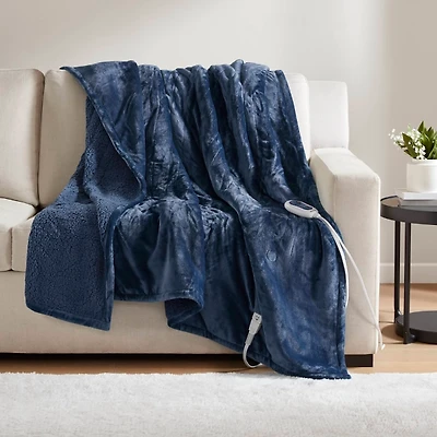 Beautyrest Berber Navy Microlight Heated Throw