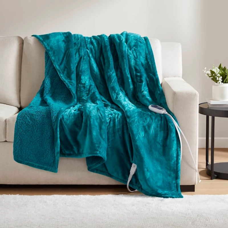 Beautyrest Berber Teal Microlight Heated Throw