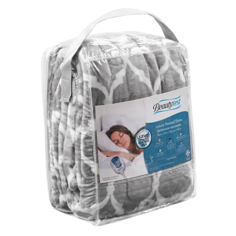 Beautyrest Gray Quatrefoil Ogee Heated Throw