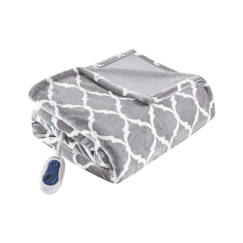 Beautyrest Gray Quatrefoil Ogee Heated Throw