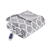 Beautyrest Gray Quatrefoil Ogee Heated Throw