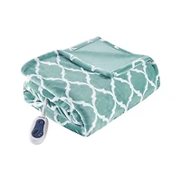 Beautyrest Blue Quatrefoil Ogee Heated Throw