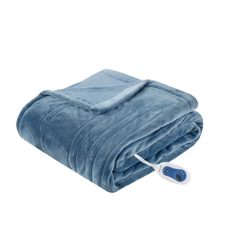 Beautyrest Blue Heated Plush Throw