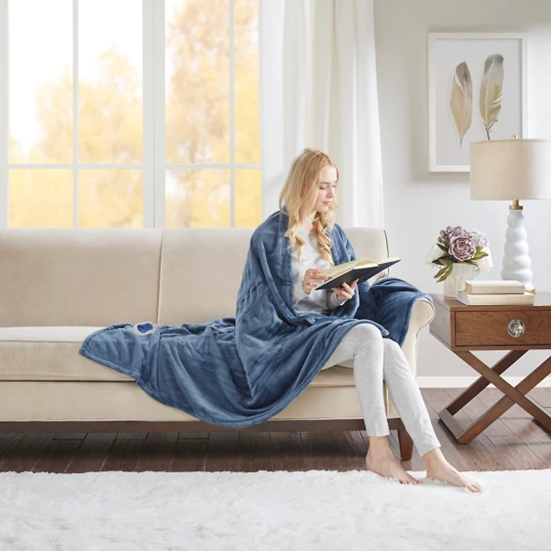 Beautyrest Blue Heated Plush Throw