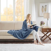 Beautyrest Blue Heated Plush Throw